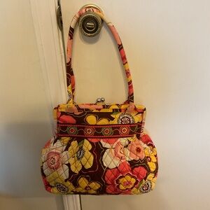 Vintage Vera Bradley Buttercup Shoulder Bag Yellow Pink Brown with Kiss Me Lock